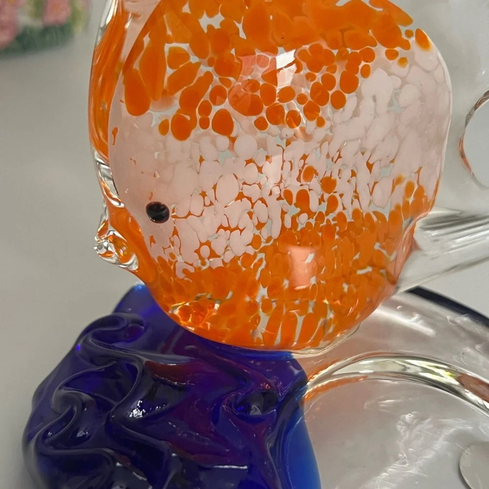 Handcrafted Glass Fish Tealight Candle Figurine - Orange and Blue